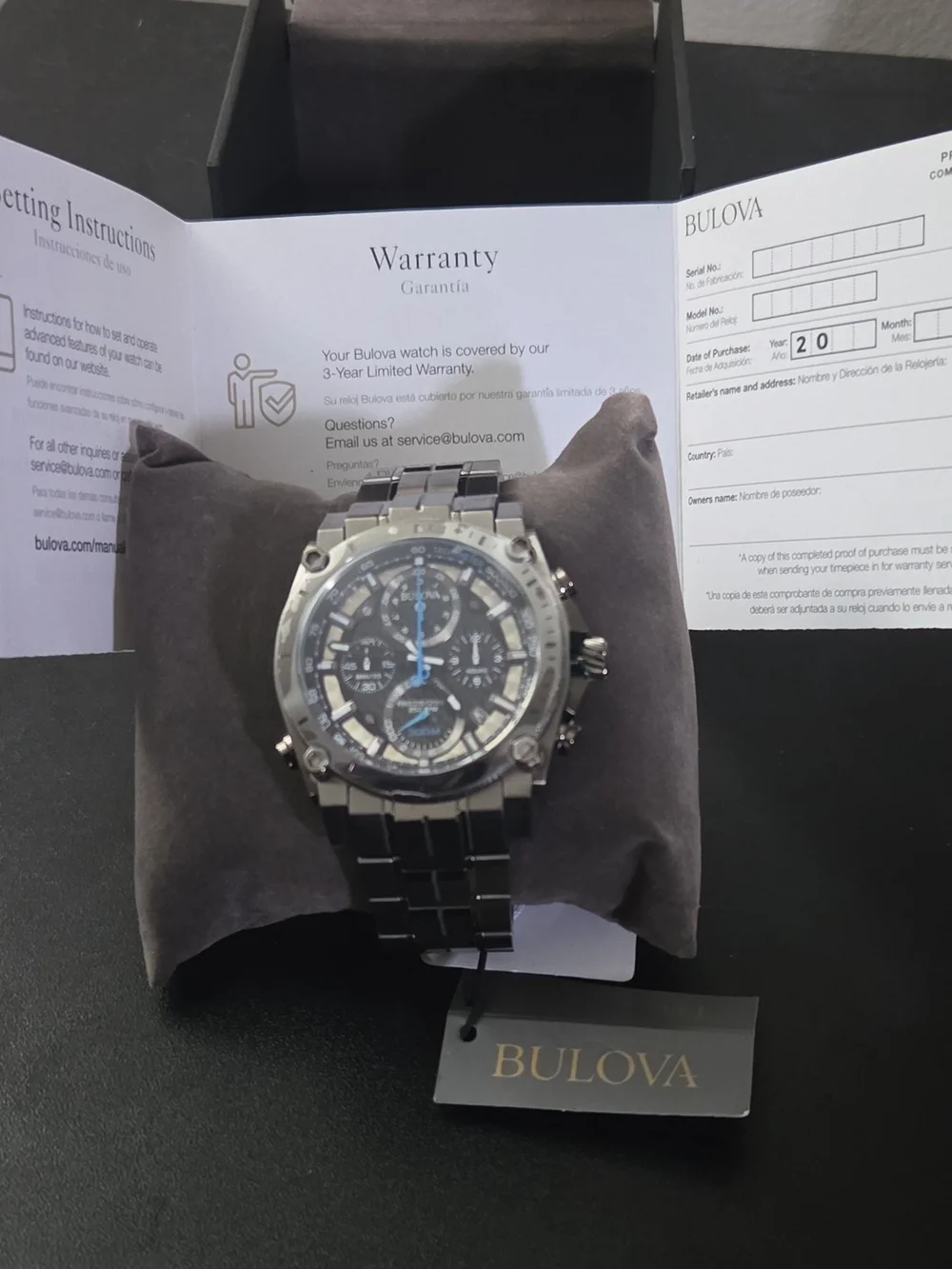 Bulova Precisionist 98B229 Black and Blue Men's Multifunction Chronograph Watch